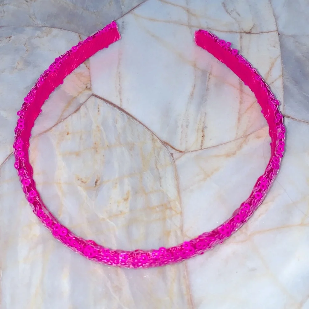 Pink Sequin Thin Headband Shimmering Hair Accessory Hot Pink Sparkle